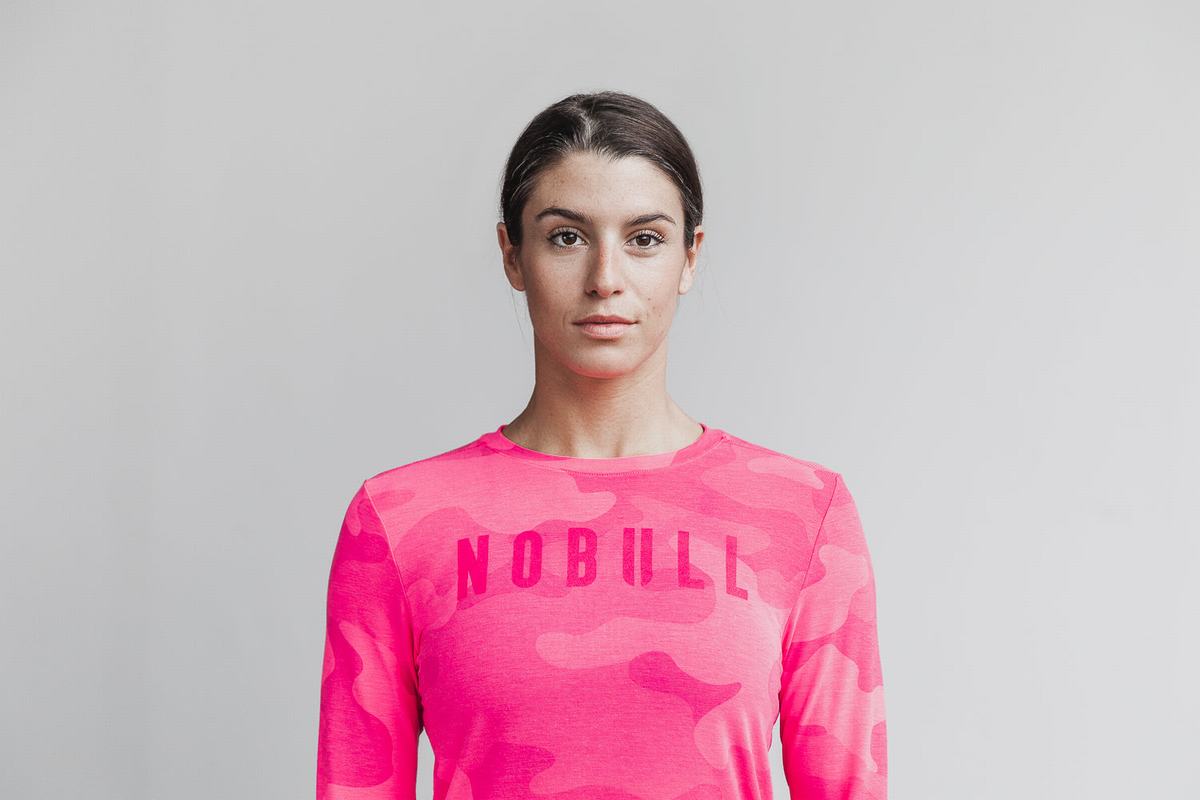 Nobull Women's Long Sleeves Pink Camo | Australia (CF4730)